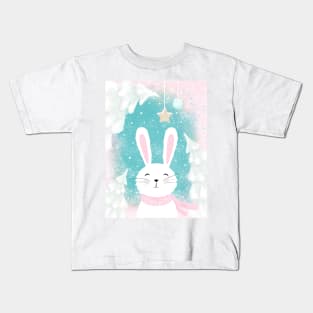 Christmas Cute Bunny Pink and Mint Kids T-Shirt